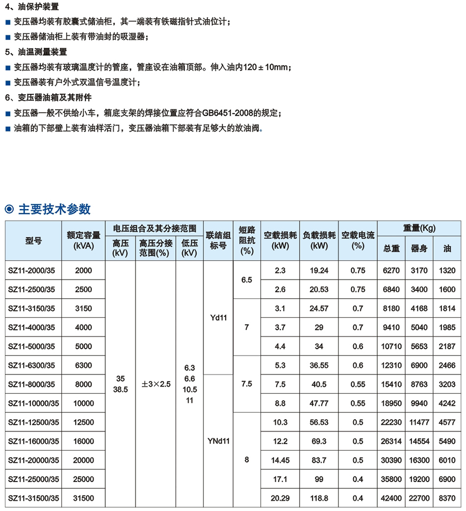35kV級SZ係列雙繞(rao)組(zu)油(you)浸式(shi)有載(zai)調(diao)壓(ya)電(dian)力(li)變(bian)壓器